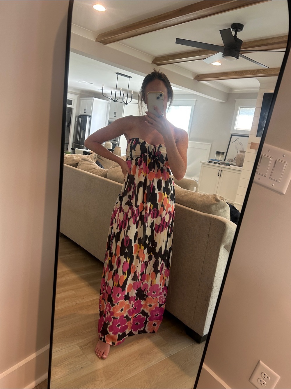 Colorful strapless dress floral spring dress for wedding guest or event